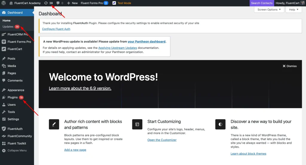Required updates for WordPress system and plugins
