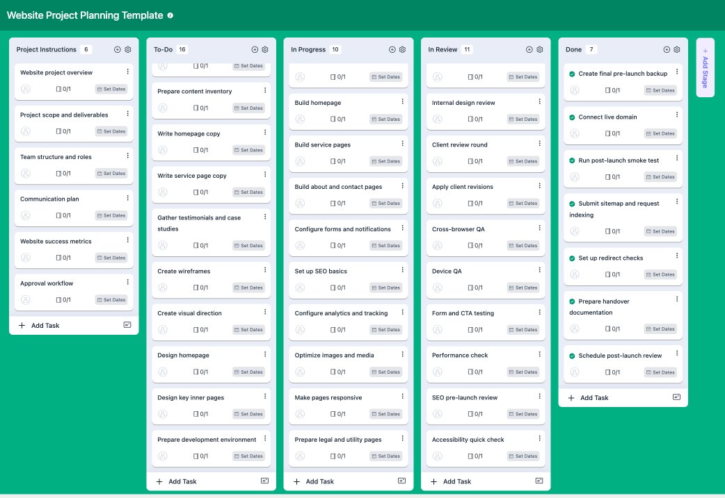 Website project planning template