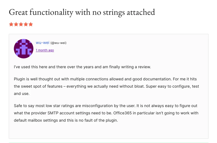 FluentSMTP User Review in WordPress Org