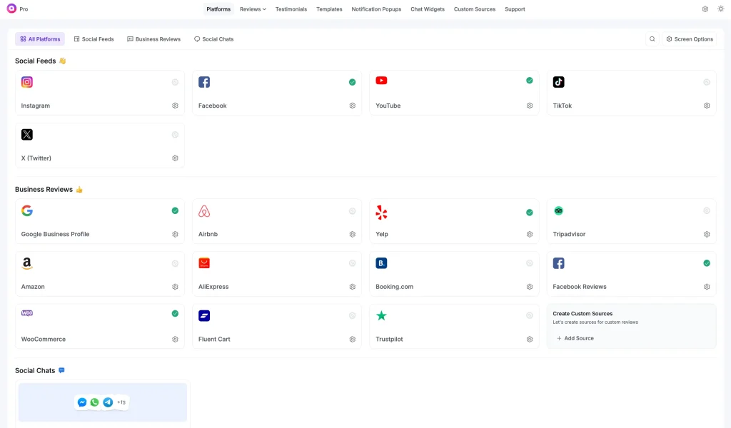 full view of wp social ninja dashboard