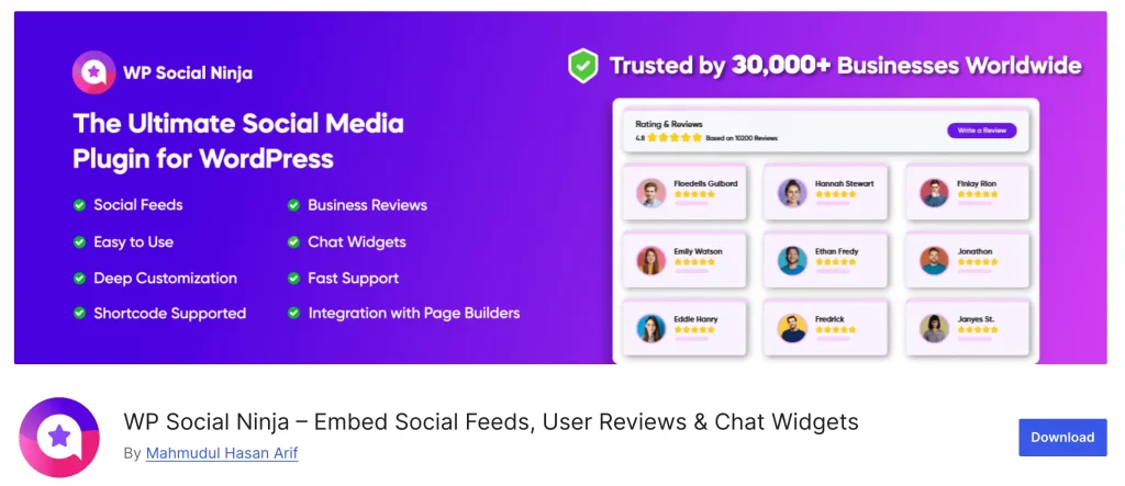 Wordpress directory cover image of WP Social Ninja