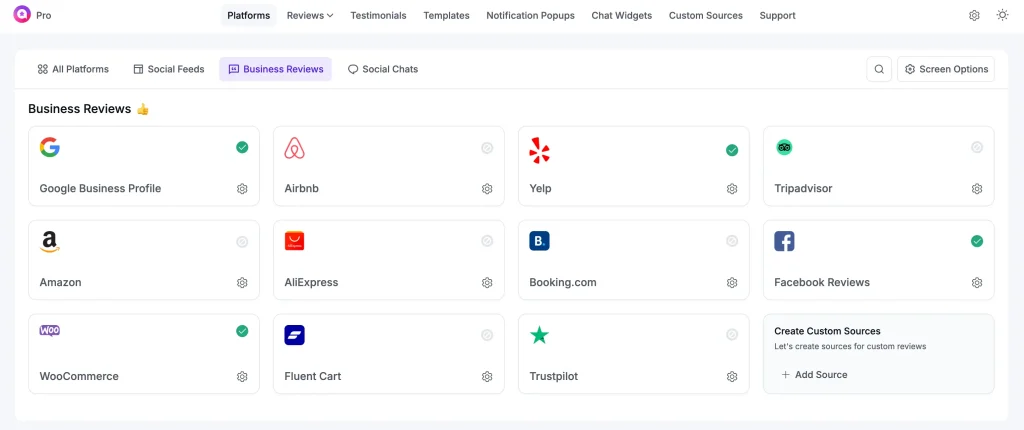 Business reviews platform inside wp social ninja dashboard
