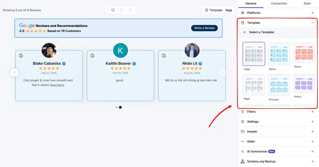 Templates offered by wp social ninja