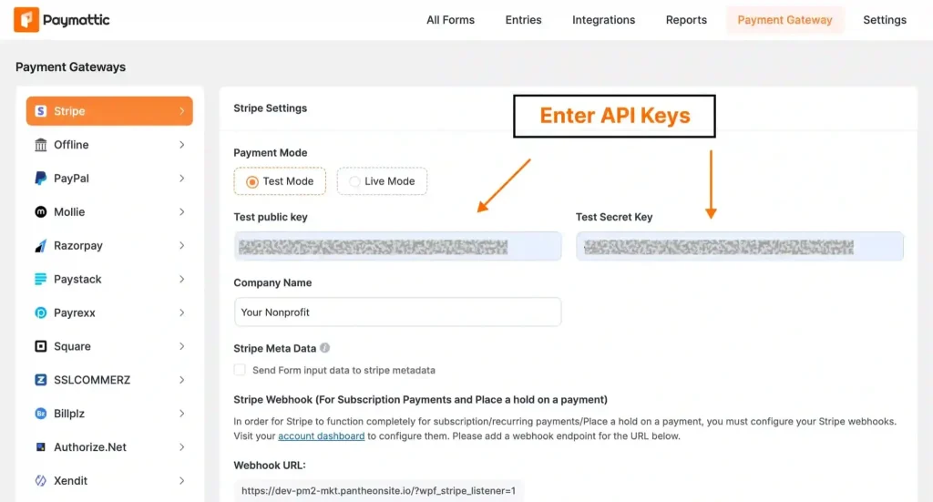 Connect your payment gateway inside Paymattic dashboard