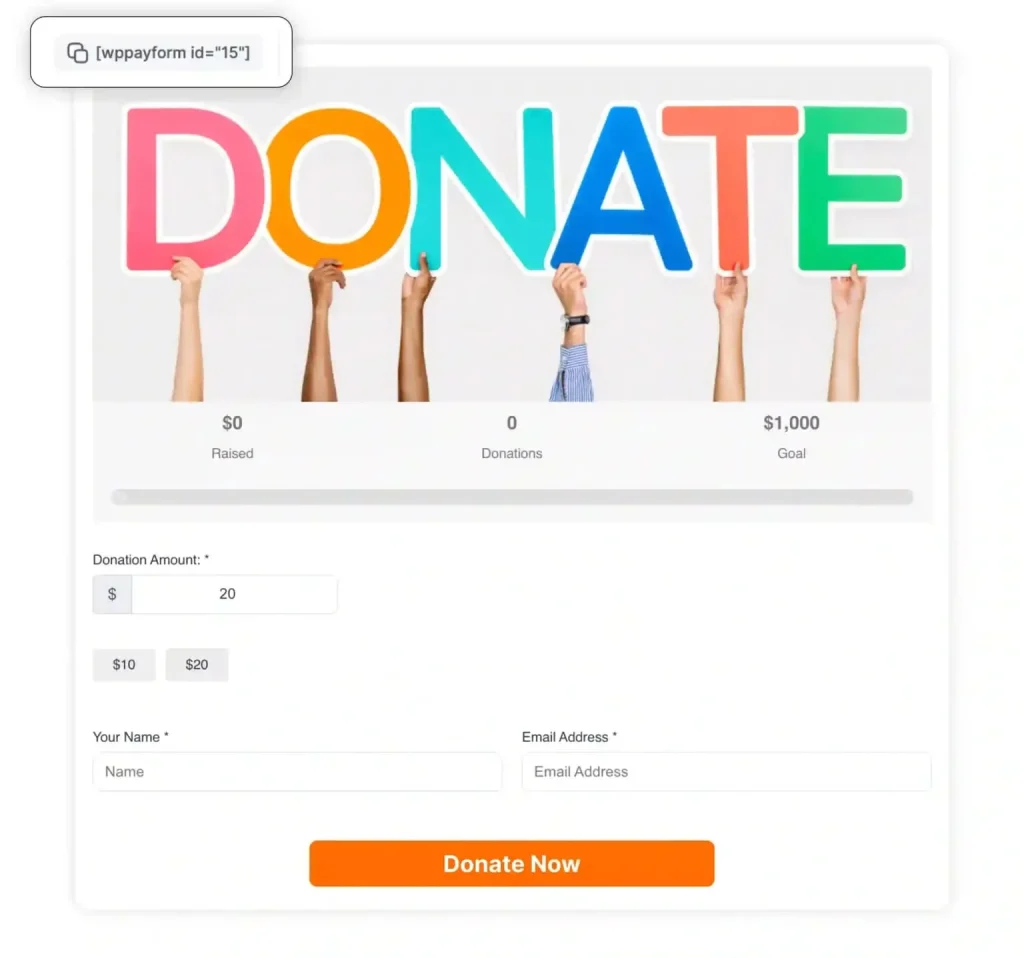 Embed the donation form

After the final check, it's time to embed the form on your website. To do this, copy the shortcode from the top of the donation form and paste it into your page.

Then publish the page and start accepting recurring donations with Paymattic.

Its the final look of a demo recurring donation form I created with Paymattic.