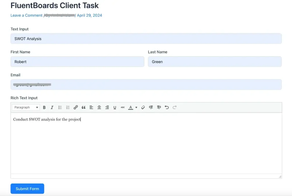 Collect feedback through a form with Fluent Forms