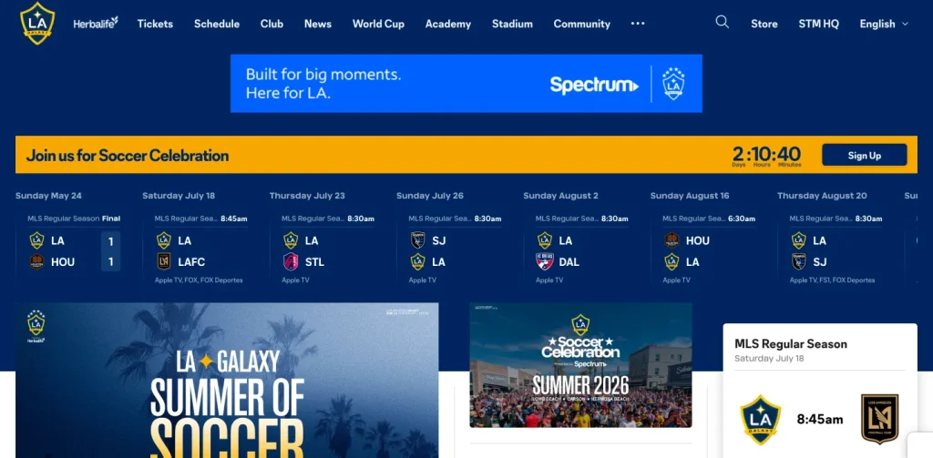 la galaxy website homapage