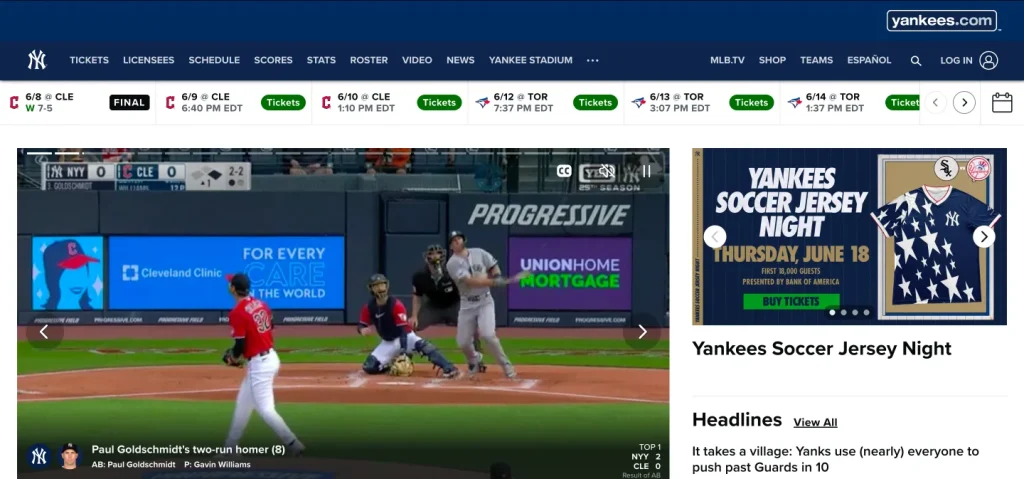 new york yankees website homapage