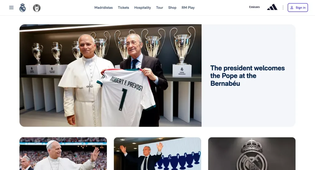 real madrid cf website homapage
