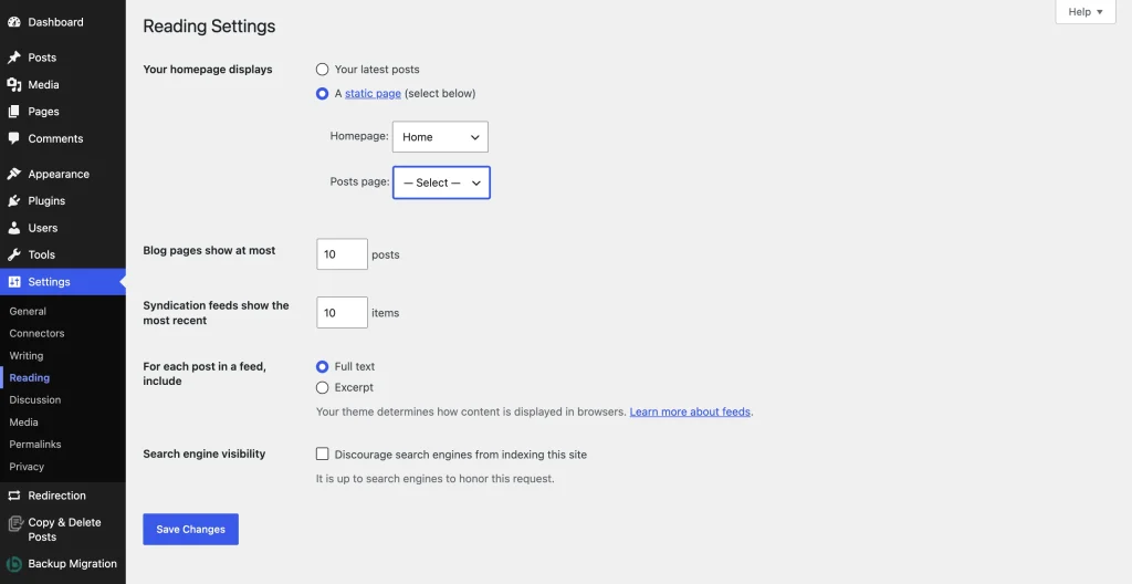 set a homepage for your blog site