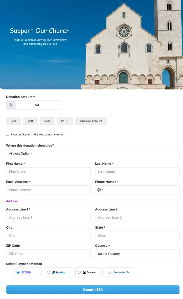 Paymattic church page form