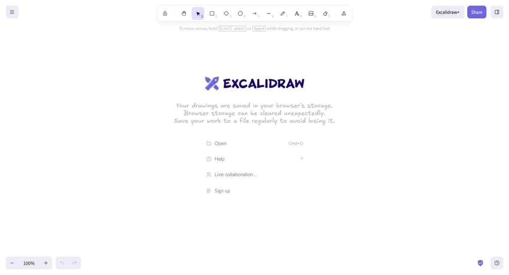 Image Showing Excalidraw Website frontend