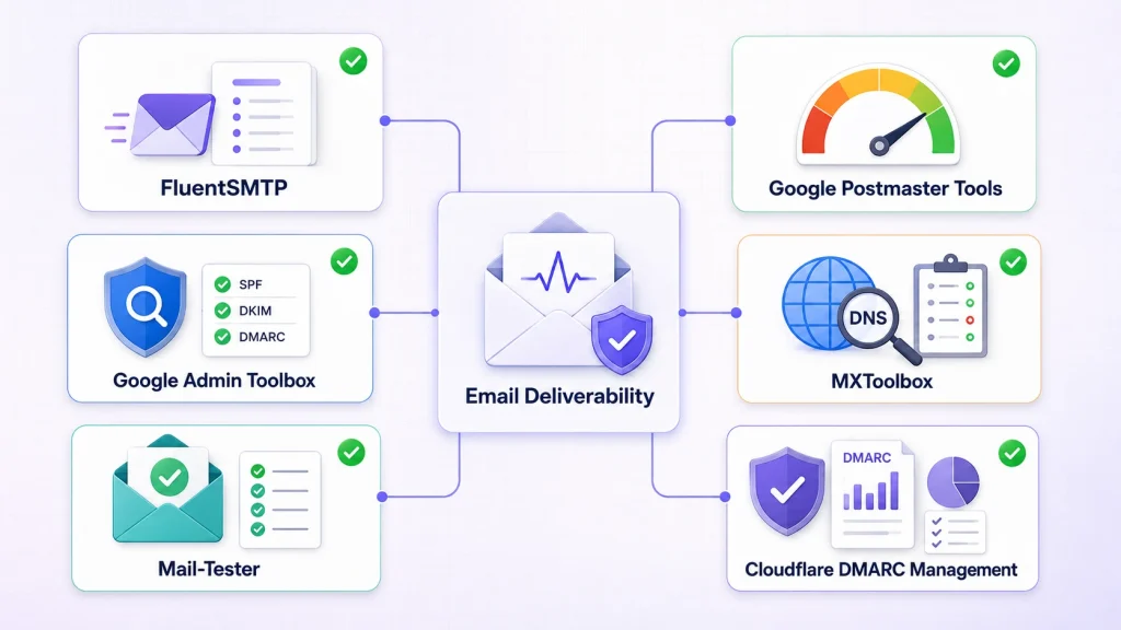 Free tools for monitoring WordPress email deliverability, authentication, reputation, and delivery failures