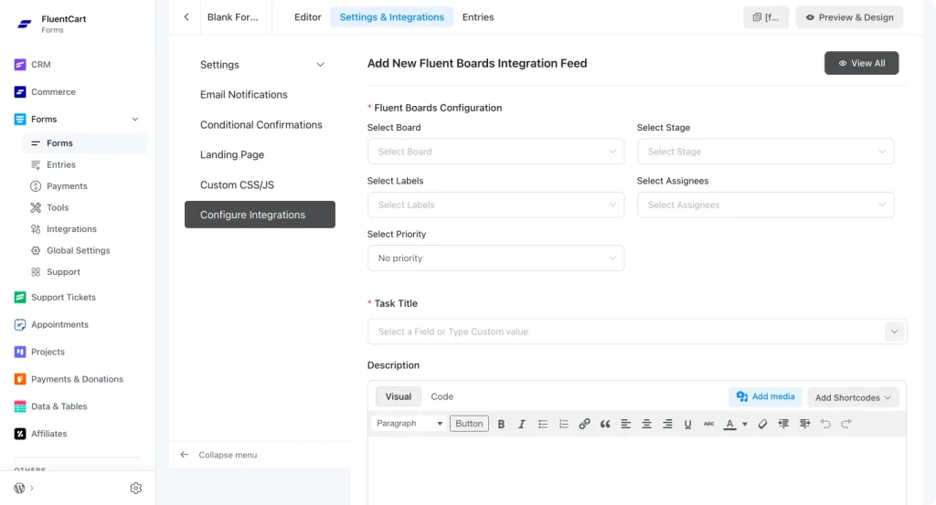 Fluent Forms integration mapping a qualified submission to a FluentBoards sales pipeline card