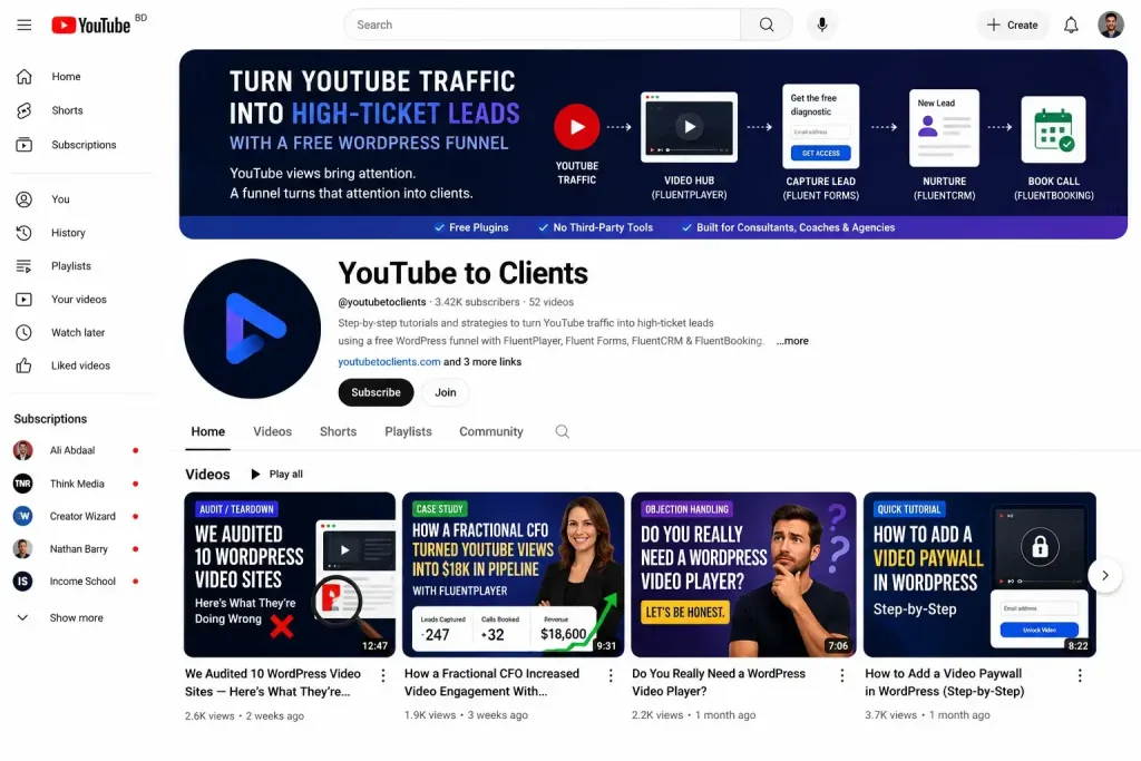 YouTube channel showing a content cluster of buying-question videos