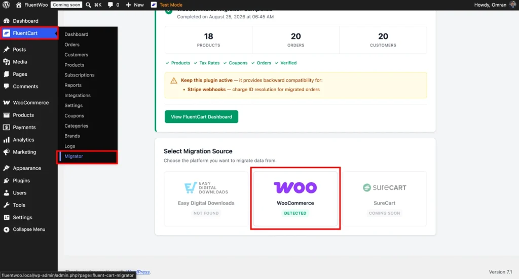 Select Migration Source WooCmmerce