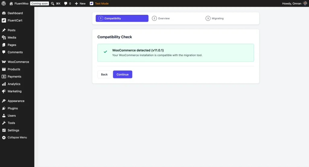WooCommerce to FluentCart Migration Compatibility Check Screen