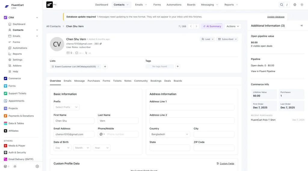 Actual contacts view, Influencers list filter, safe fictional contacts, readable status/platform tags. Label fixture data in surrounding copy.