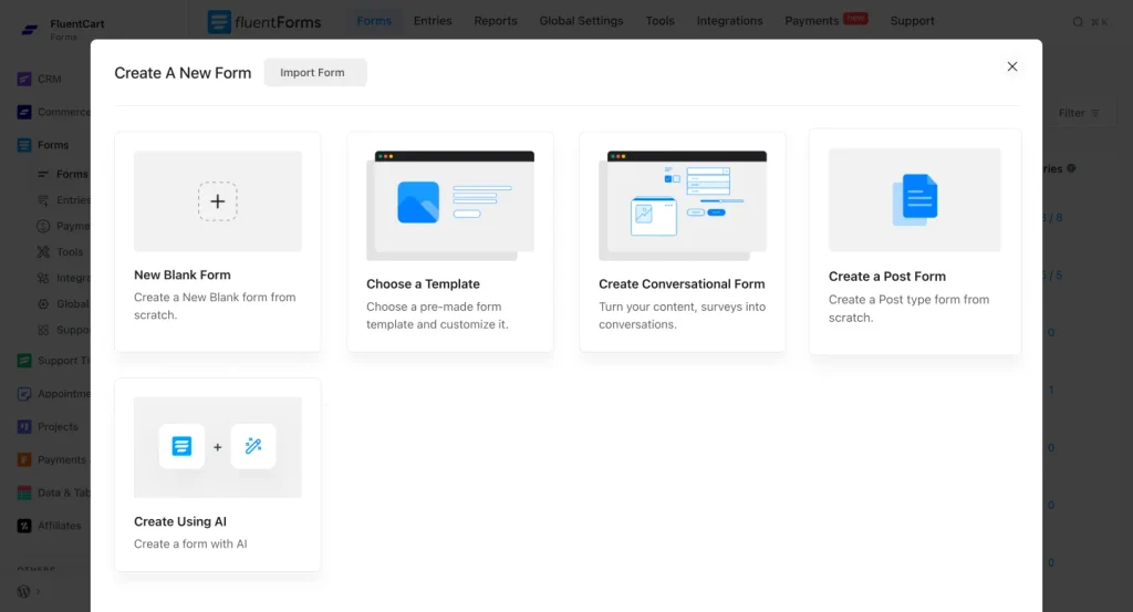 Add new Blank form inside fluent forms dashboard