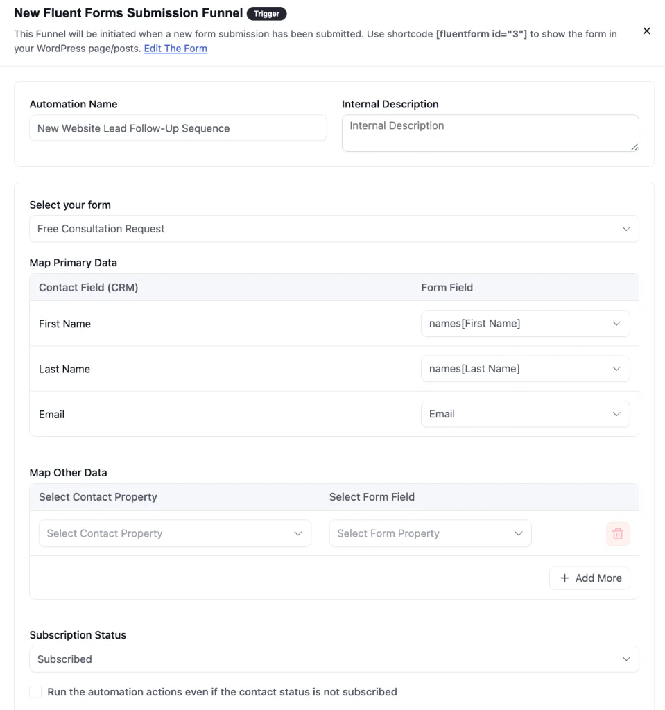 Creating new FLuent Forms submission funnel