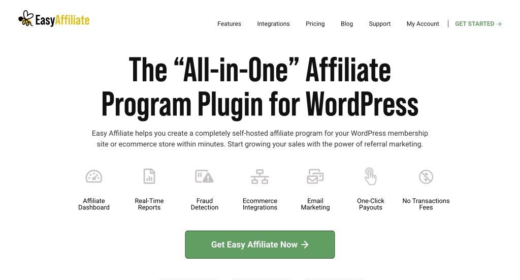 Screenshot of Easy Affiliate homepage