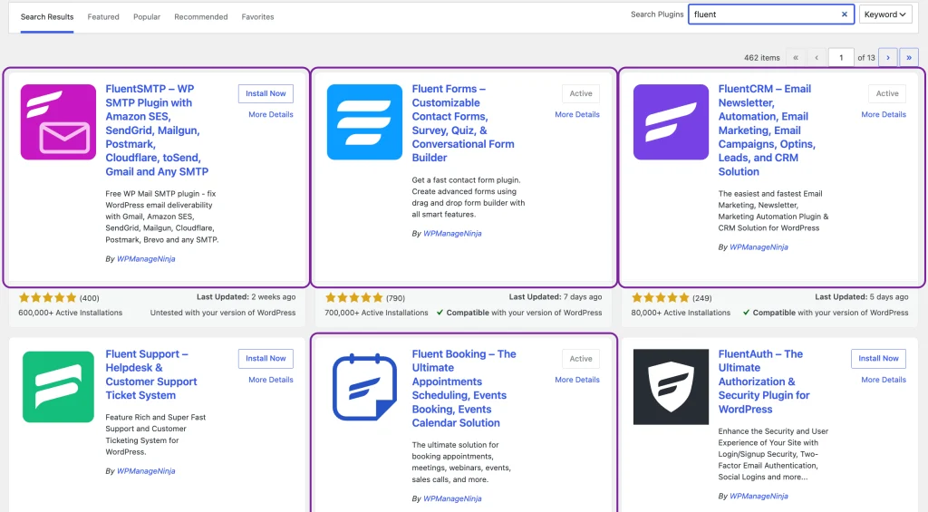 WordPress Plugin installer showing plugins made by the WPManageNinja Team