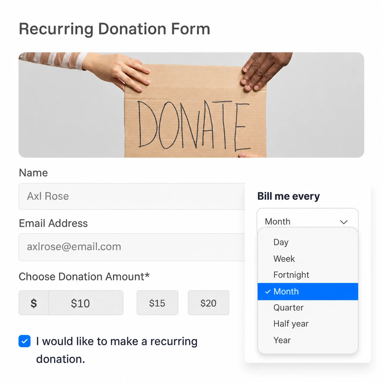 Recurring donation form by Paymattic
