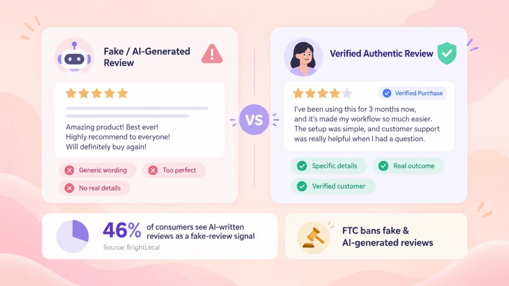 visual comparison of fake reviews vs authentic reviews