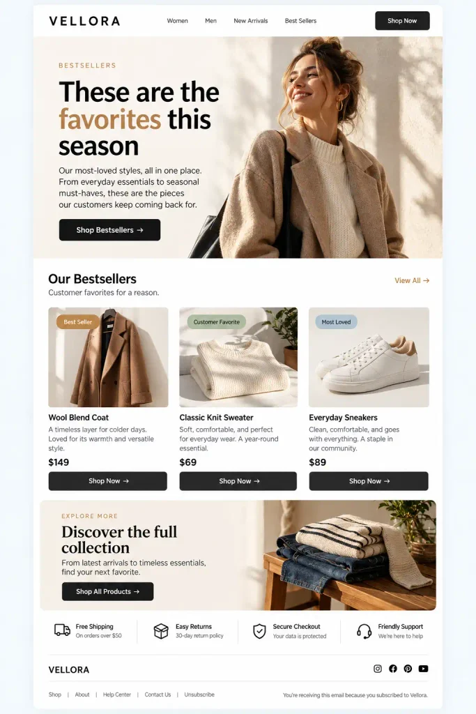 The bestsellers campaign email design Idea for Holyday email campaign
