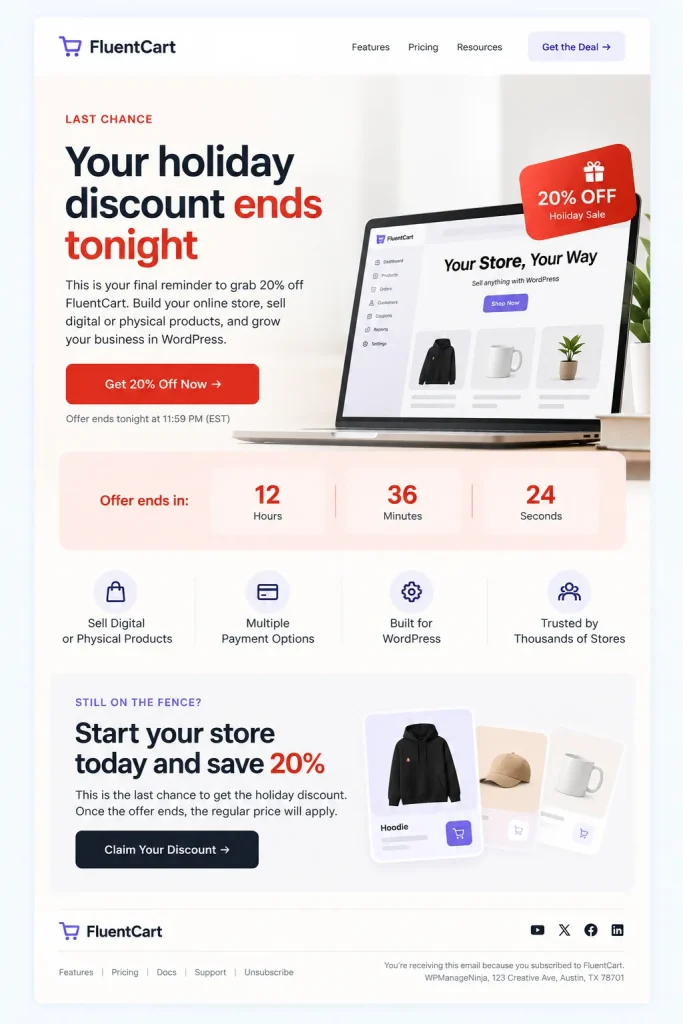 The genuine last-chance offer email design for Holiday Marketing Campaign ideas
