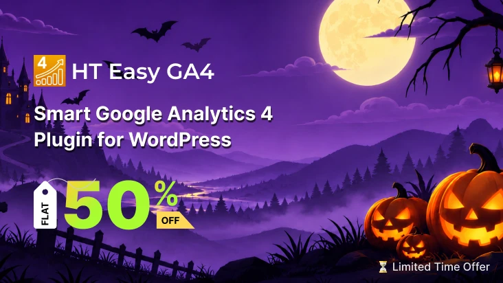 HT Easy GA4 Halloween 2026 sale offering 50% off